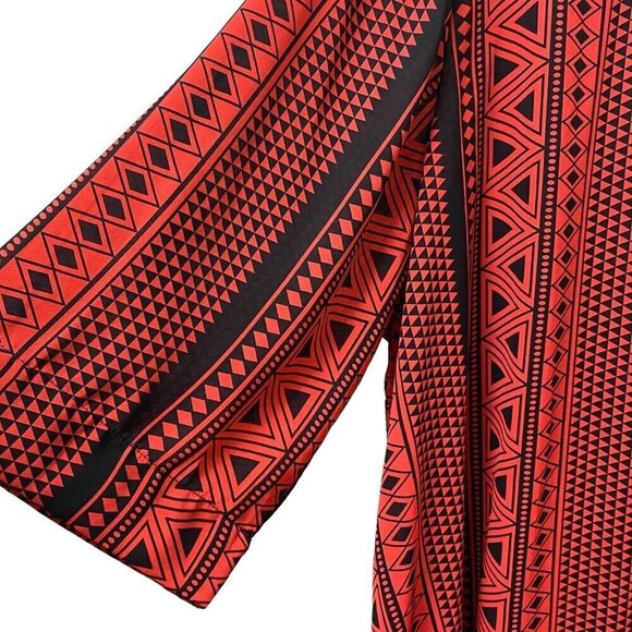 DENIM 24/7 Womens Top Plus Size 32W Coral Red Black Tunic Blouse Aztec Boho - Picture 10 of 13